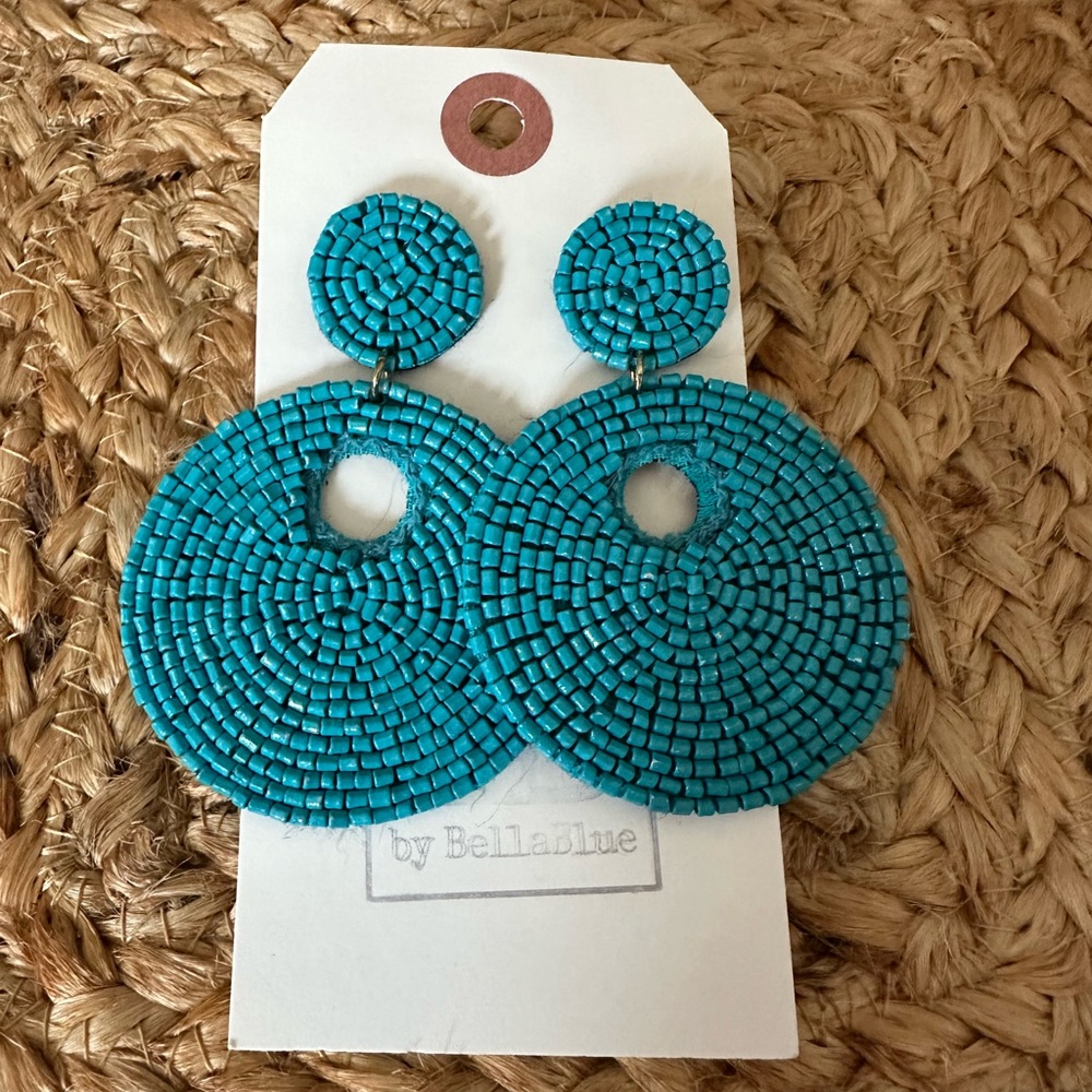 NEW Deep Teal Blue Beaded Earrings.  Cute earrings
